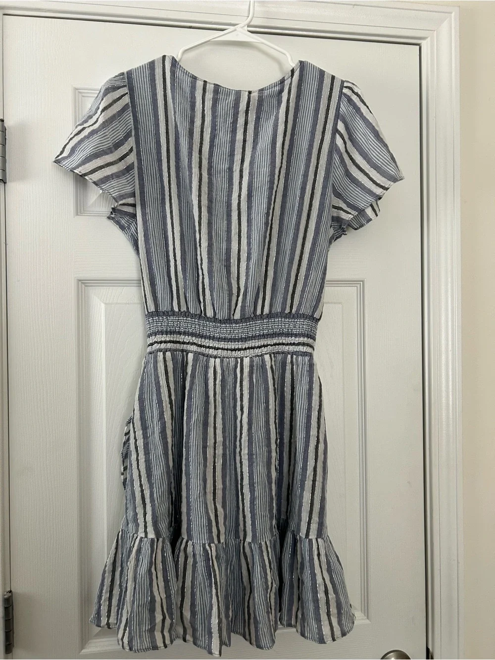 Michael Kors Blue and White Striped Wrap Midi Dress